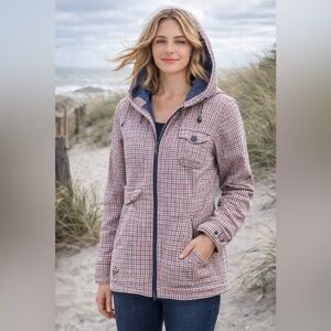 Roxy Navy & Orange Plaid Hooded Jacket Zip Front Women’s Size Medium